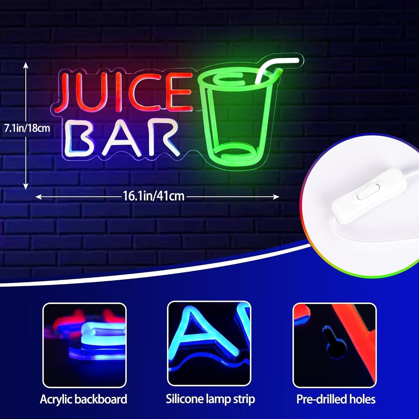 Juice Bar Neon Sign – LED Wall Decor with Juice Cup Design for Cafes & Smoothie Shops