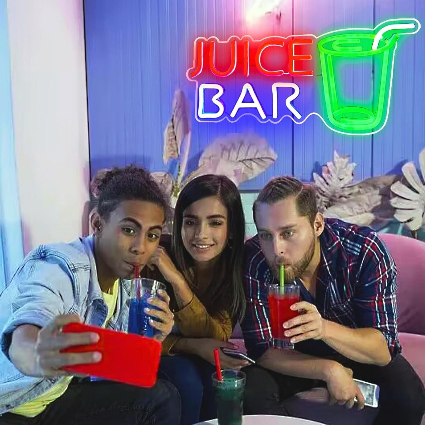 Juice Bar Neon Sign – LED Wall Decor with Juice Cup Design for Cafes & Smoothie Shops