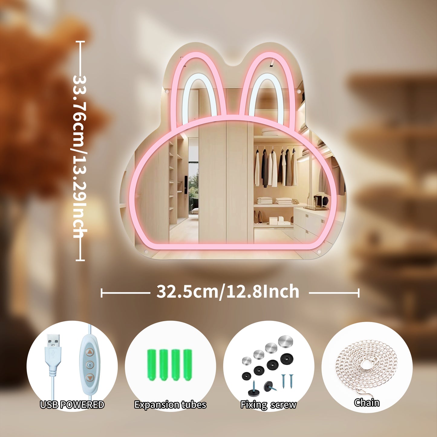 Mokoko character mirror neon light with glowing LED