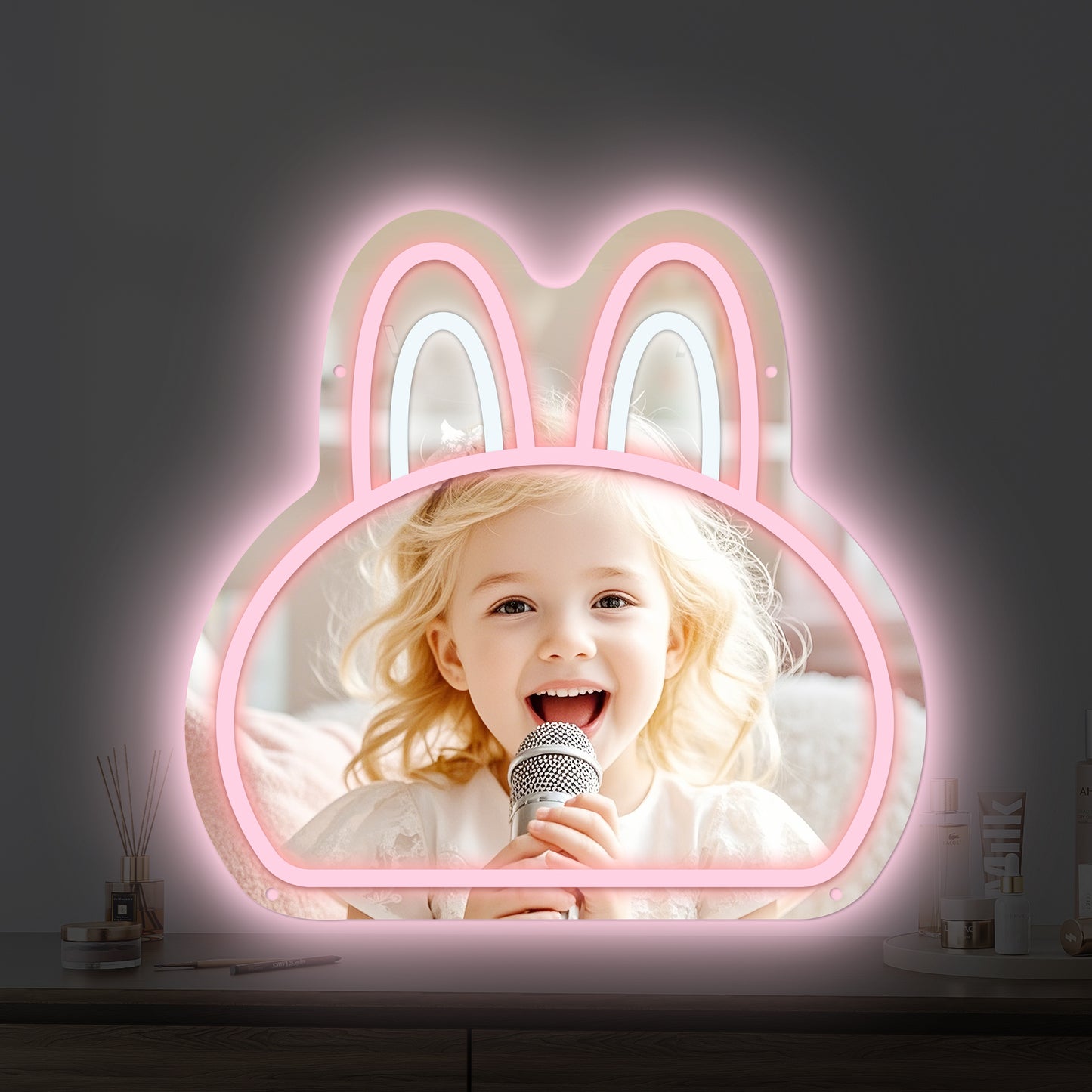 Mokoko character mirror neon light with glowing LED
