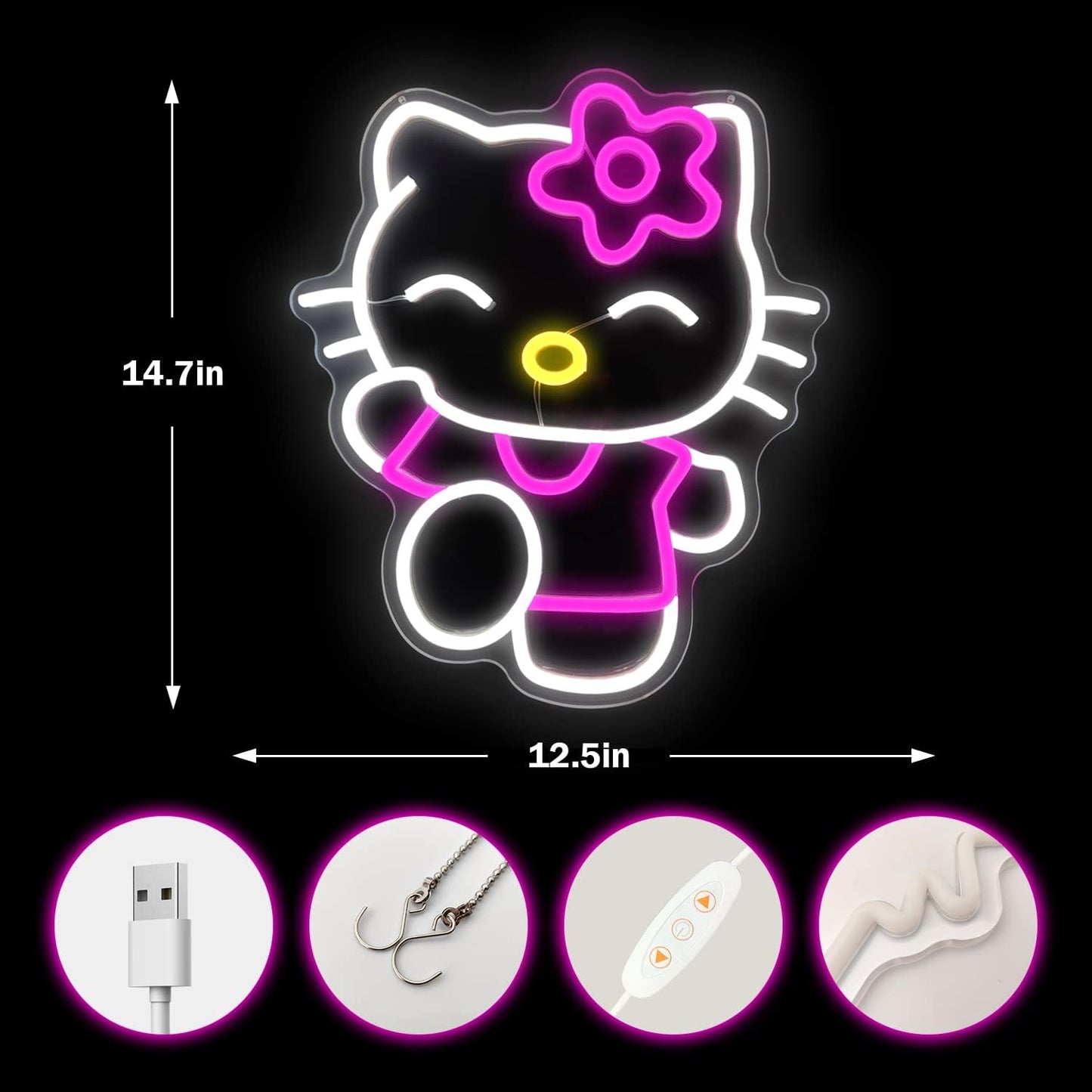 Kawaii Smiling Kitty Neon Sign - LED Wall Light for Cute Room Decor