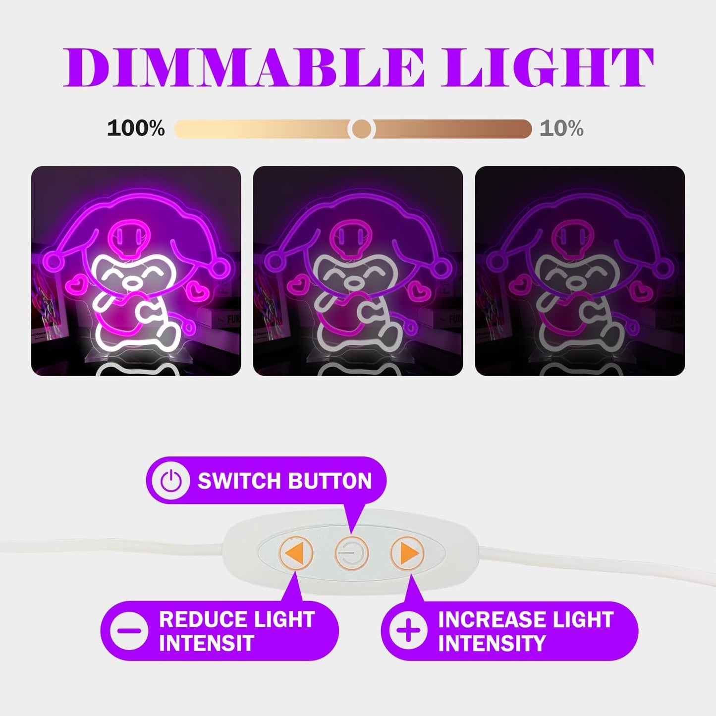Kuromi neon sign holding a heart, made of pink LED tube lights, Sanrio wall decor