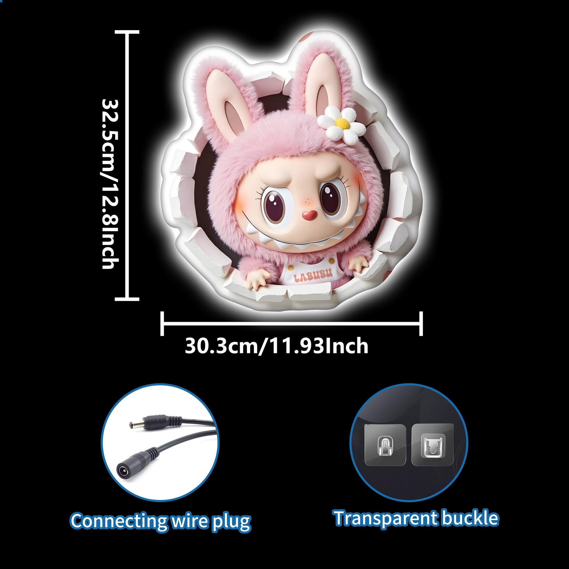 Labubu bunny outfit neon sign with 3D wall-break effect for kids room decor