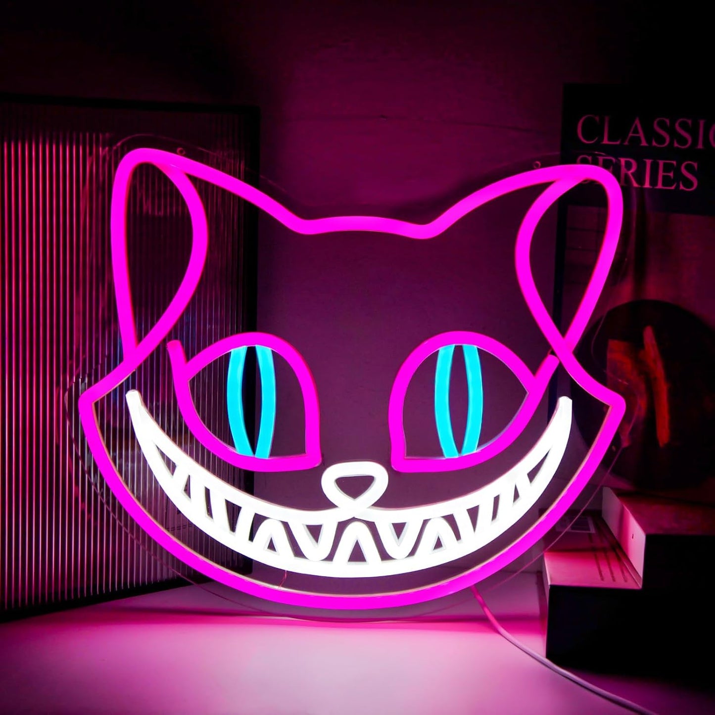 Laughing cat face neon sign – Cute LED wall light for bedroom or game room decor