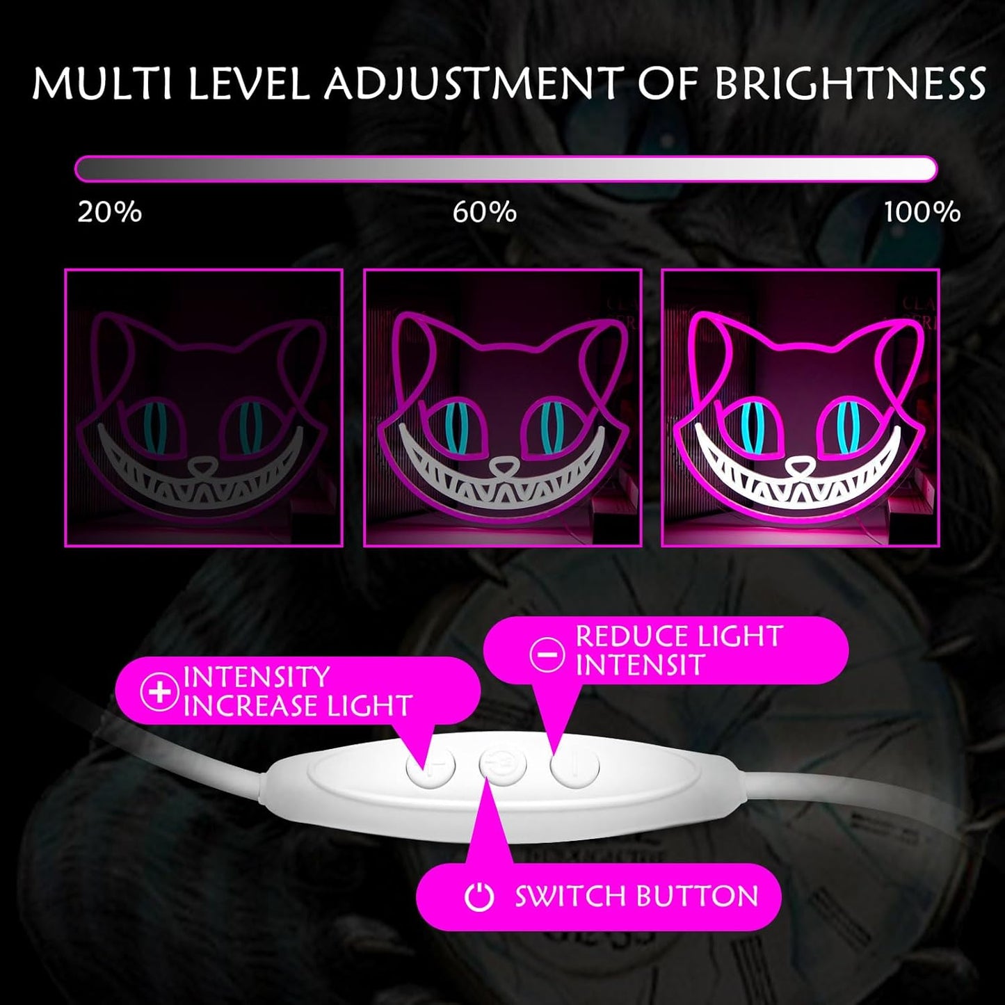 Laughing cat face neon sign – Cute LED wall light for bedroom or game room decor