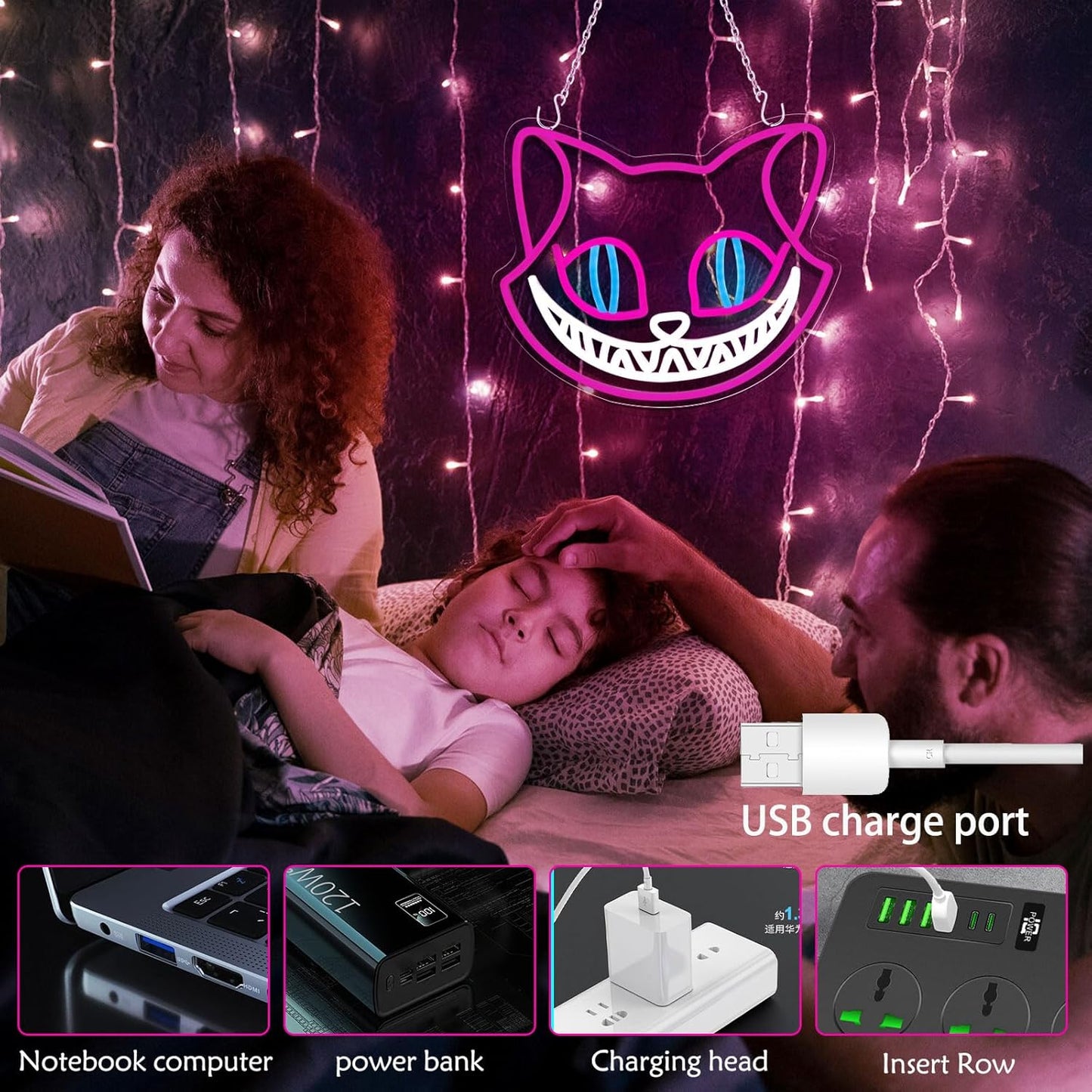 Laughing cat face neon sign – Cute LED wall light for bedroom or game room decor