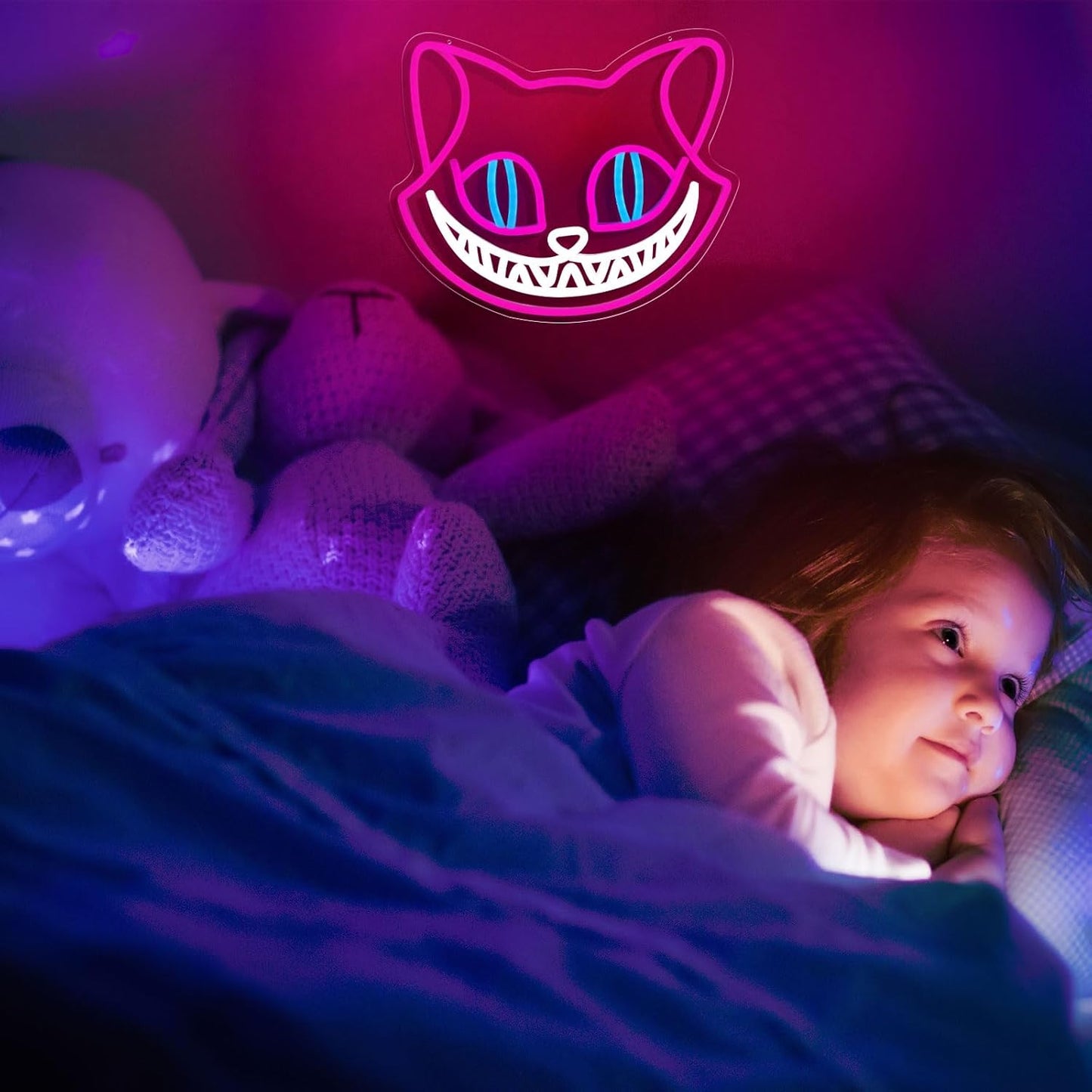 Laughing cat face neon sign – Cute LED wall light for bedroom or game room decor