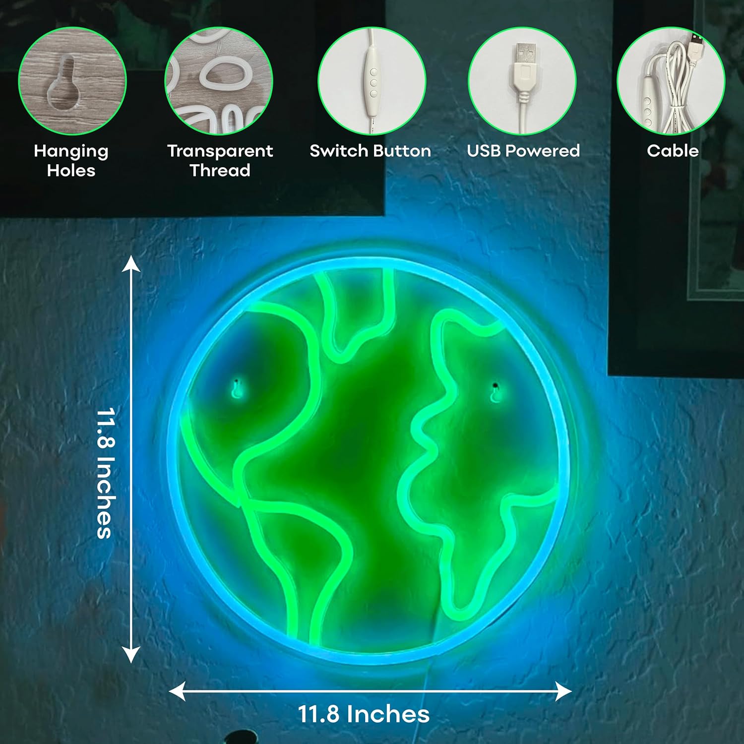 LED Globe Neon Sign – Planet Earth Wall Light for Home & Office Decor - Deen neon