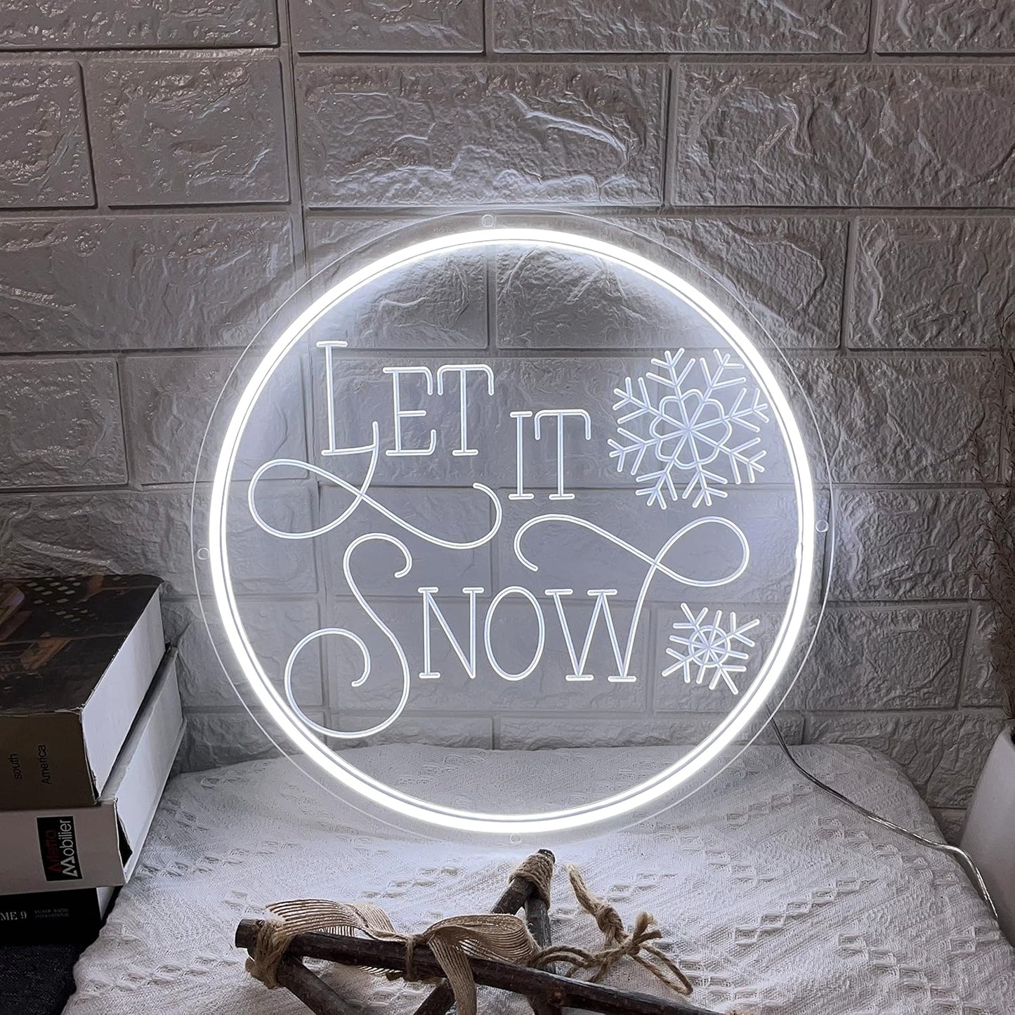 Let It Snow Neon Sign - White LED Christmas Wall Hanging Light for Holiday Decor - Deen neon