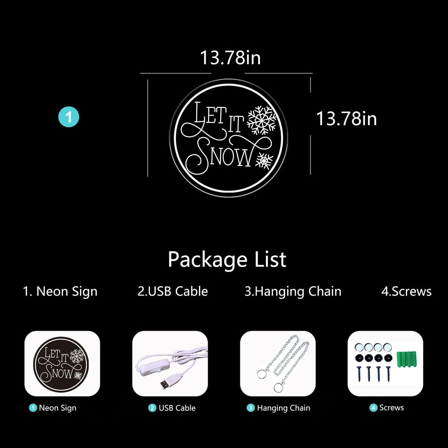 Let It Snow Neon Sign - White LED Christmas Wall Hanging Light for Holiday Decor - Deen neon