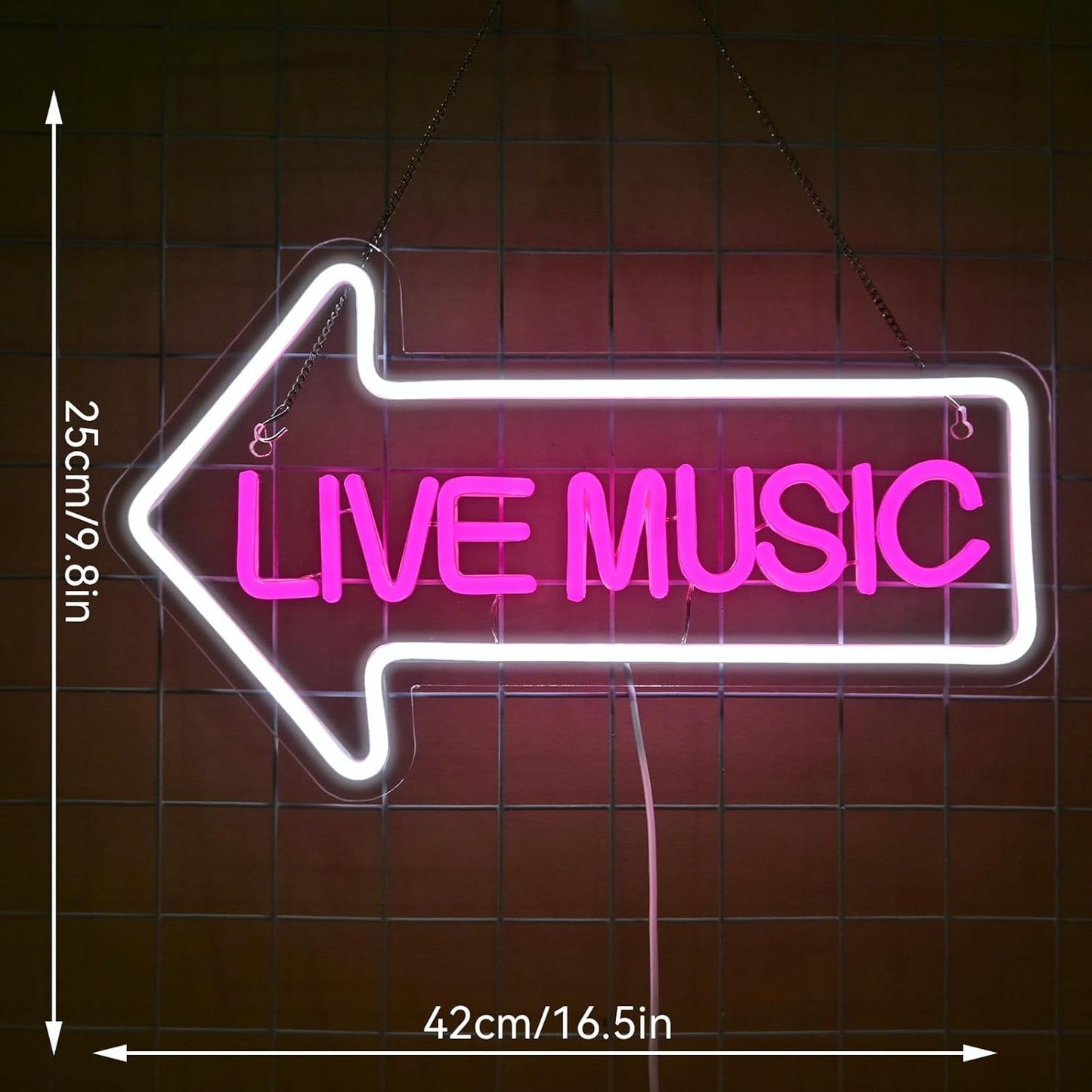 Live Music neon sign with arrow – LED wall decor for bars and music venues