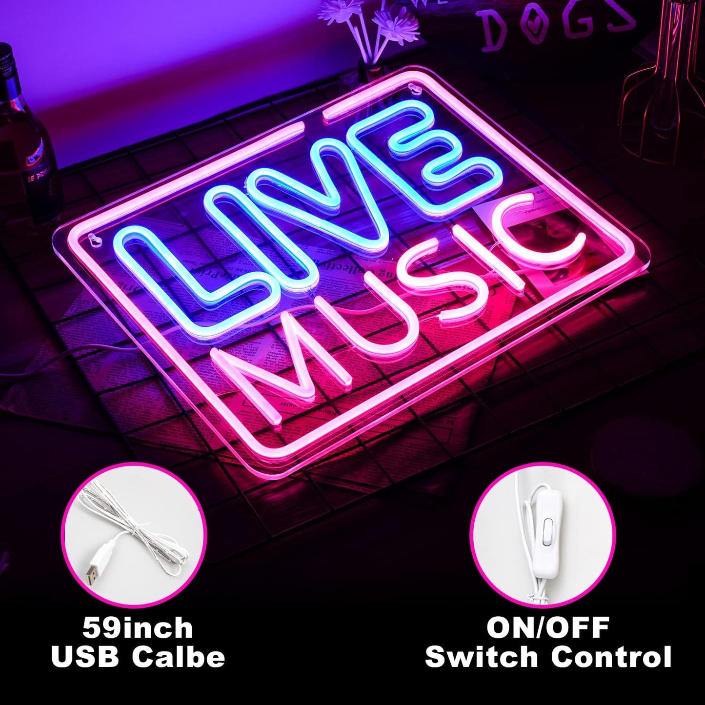 Live Music Neon Sign - LED Bar Light for Concerts, Pubs & Music Lovers - Deen neon