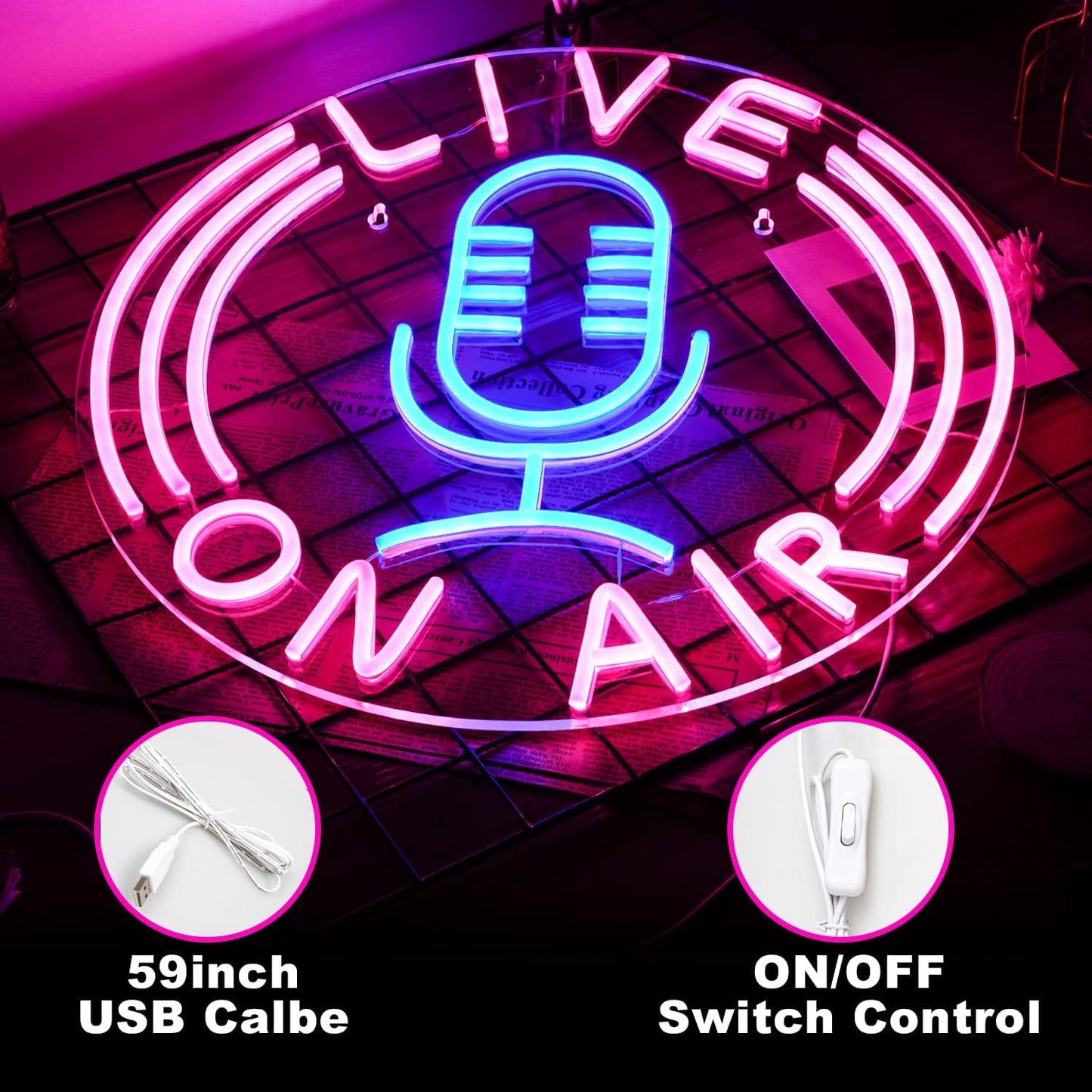 Live On Air Neon Sign - LED Streaming Light for Podcast, Studio & Gaming Room - Deen neon