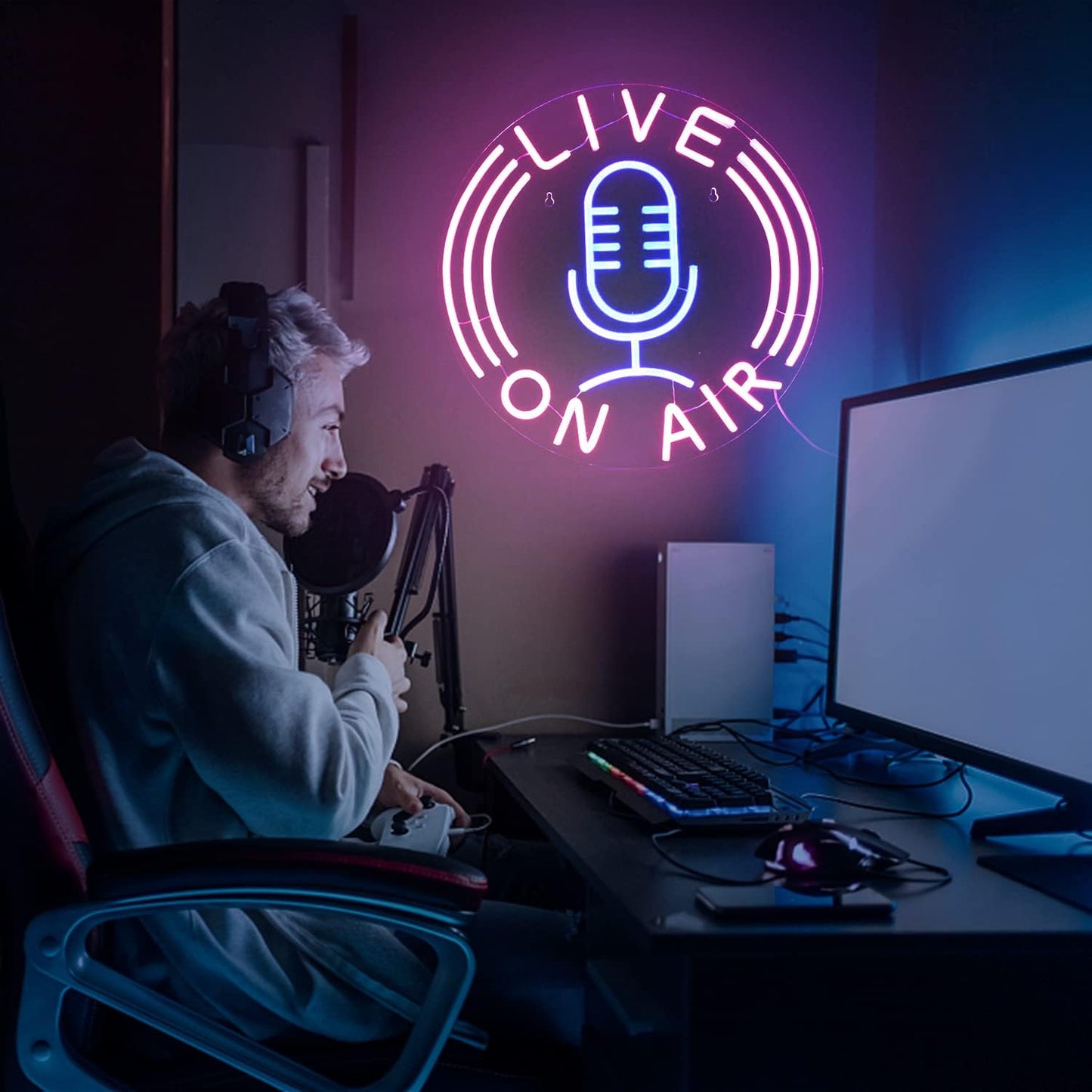 Live On Air Neon Sign - LED Streaming Light for Podcast, Studio & Gaming Room - Deen neon