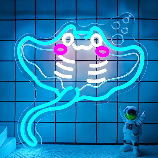 Manta Ray neon sign – glowing LED wall decor shaped like ocean sea creature