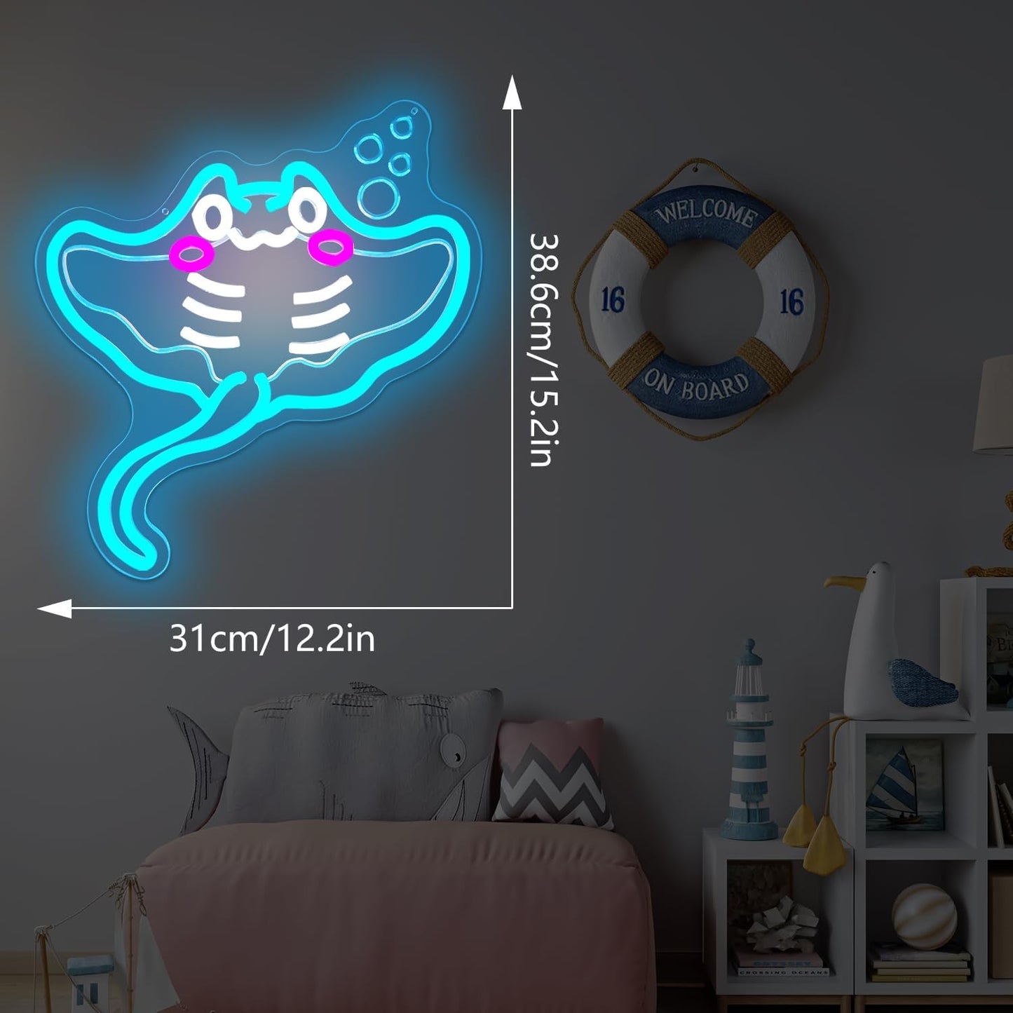 Manta Ray neon sign – glowing LED wall decor shaped like ocean sea creature