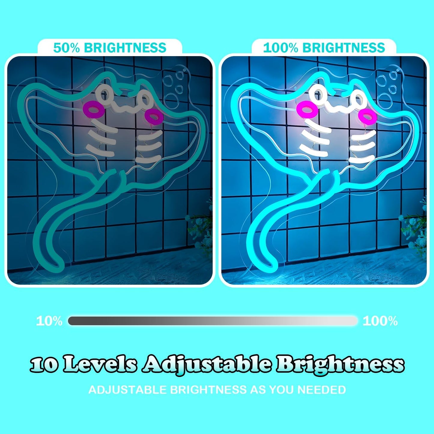 Manta Ray neon sign – glowing LED wall decor shaped like ocean sea creature