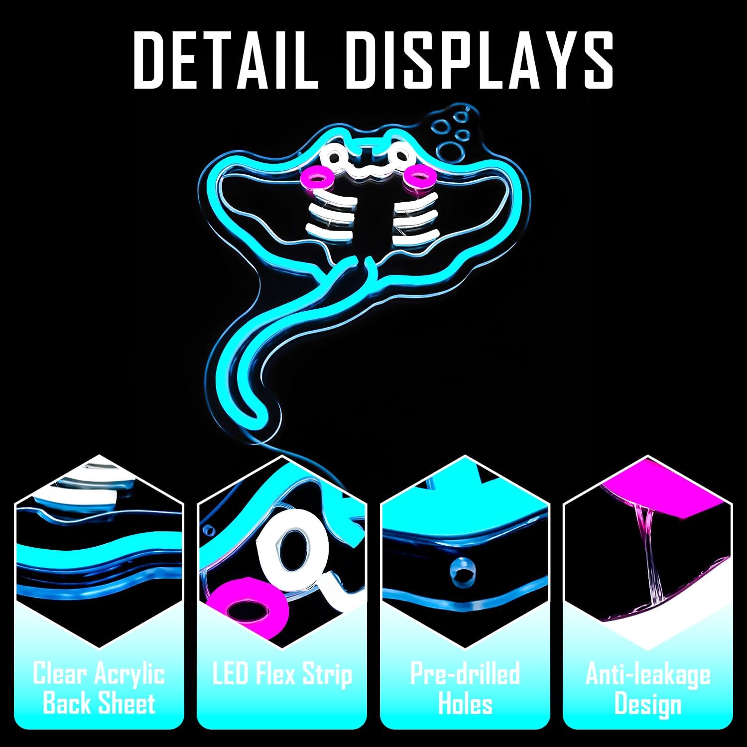 Manta Ray neon sign – glowing LED wall decor shaped like ocean sea creature