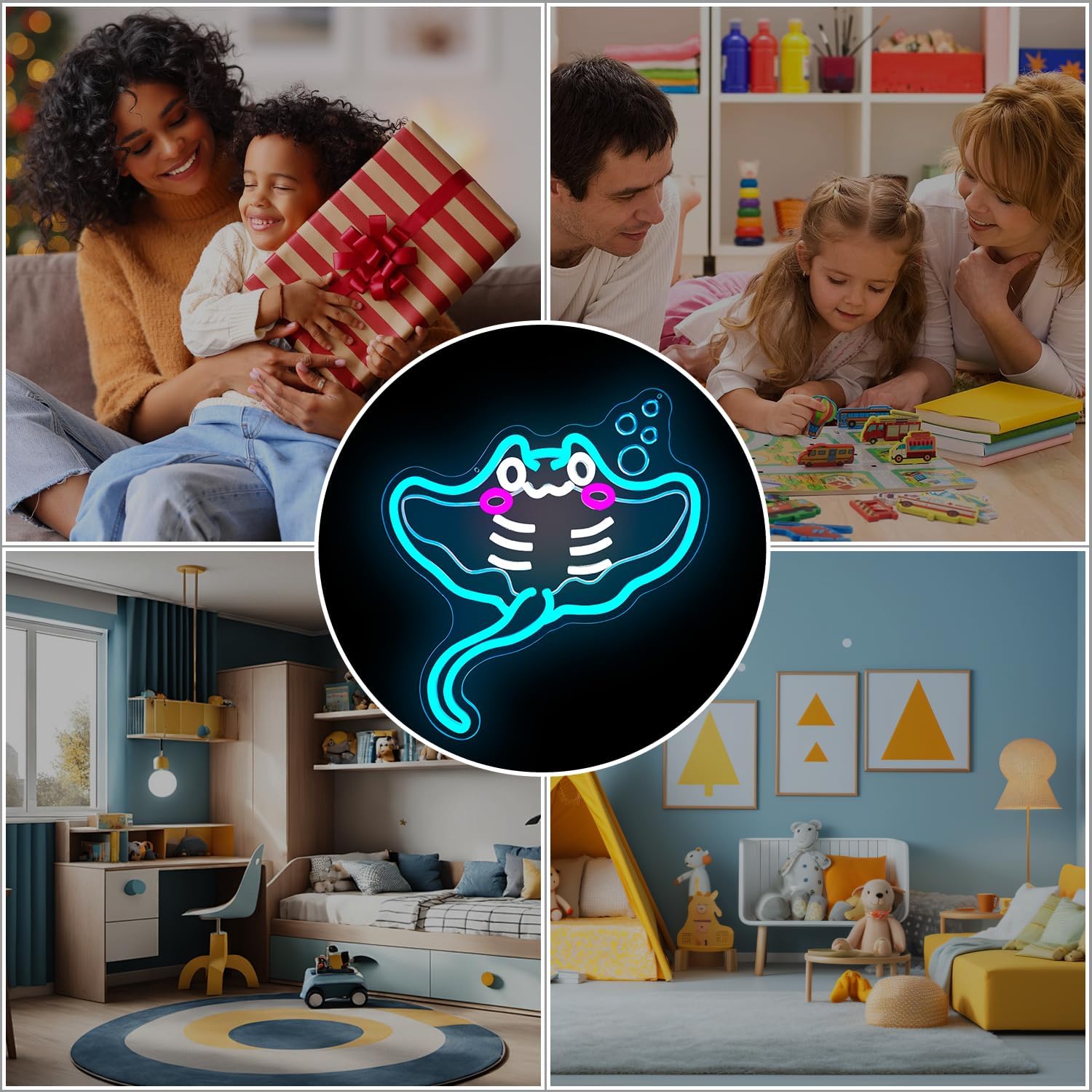 Manta Ray neon sign – glowing LED wall decor shaped like ocean sea creature