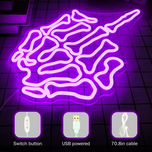 Skeleton Hand Middle Finger Neon Sign – LED Wall Light for Edgy, Punk or Gamer Room Decor