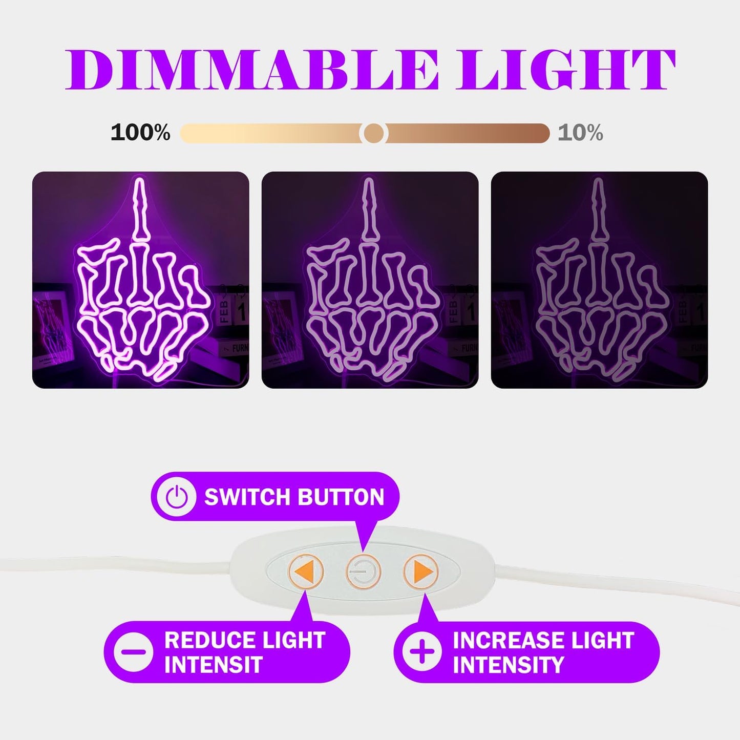 Skeleton Hand Middle Finger Neon Sign – LED Wall Light for Edgy, Punk or Gamer Room Decor