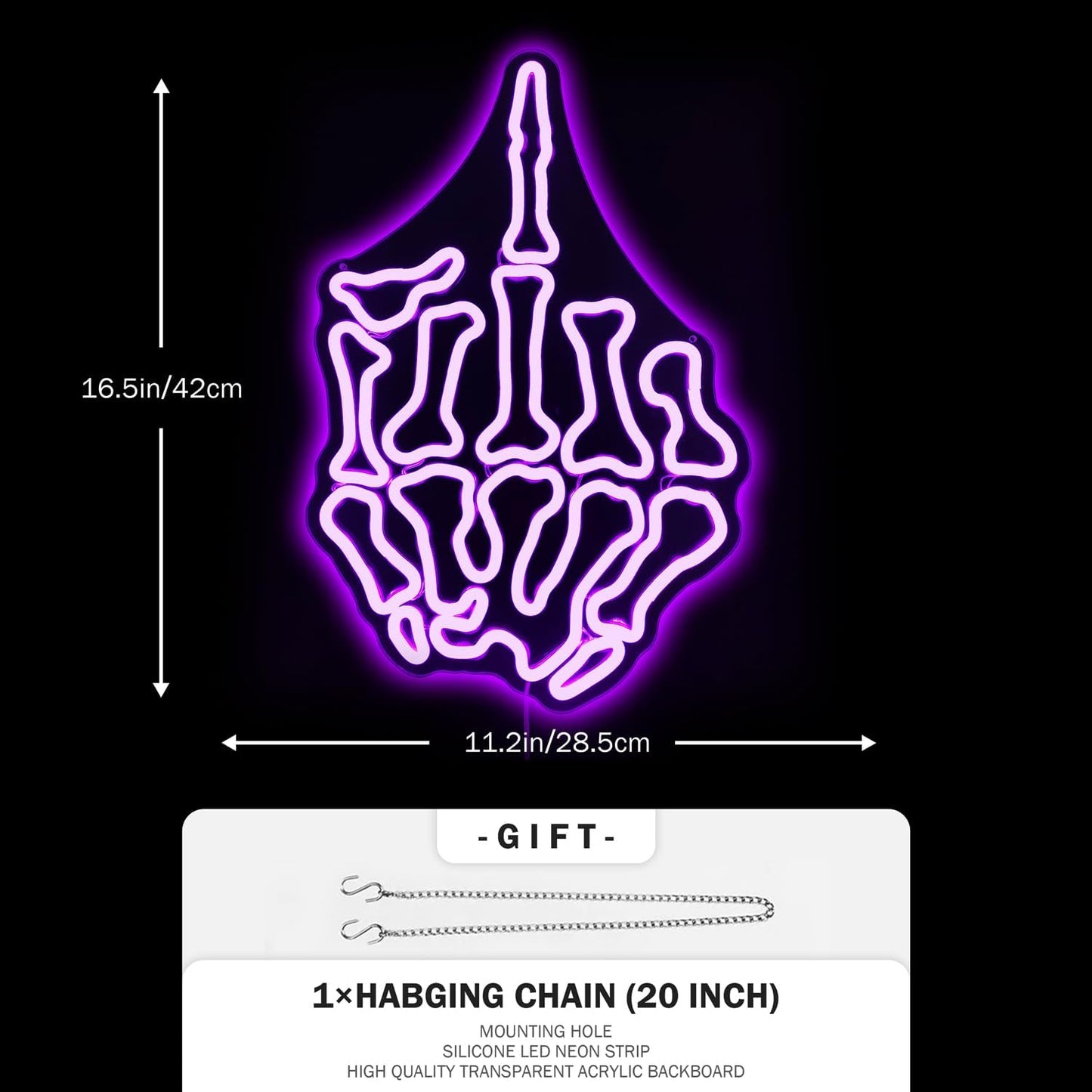 Skeleton Hand Middle Finger Neon Sign – LED Wall Light for Edgy, Punk or Gamer Room Decor