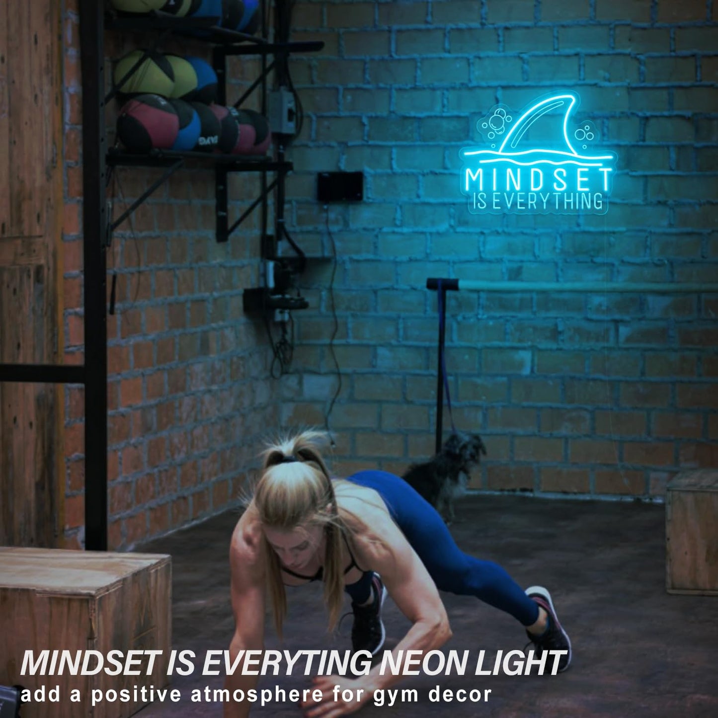 Mindset is Everything neon sign with shark fin graphic – motivational LED wall decor
