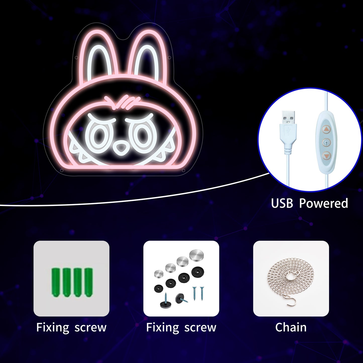 Mokoko LED neon light shaped like Pop Mart’s angry cute character