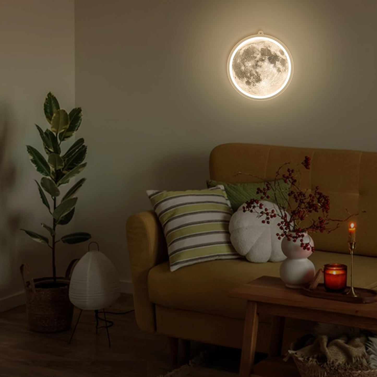 Moon-shaped neon sign with realistic UV-printed lunar surface for space-themed room decor