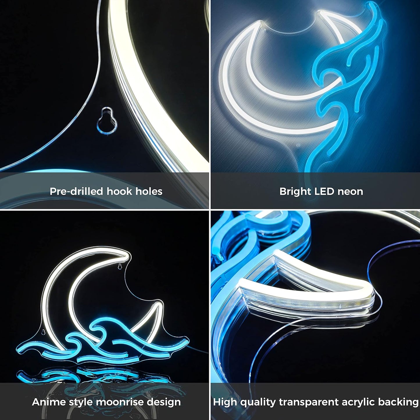 Moonrise Neon Sign – LED Wall Light with Ocean Waves for Bedroom, Living Room & Home Decor - Deen neon