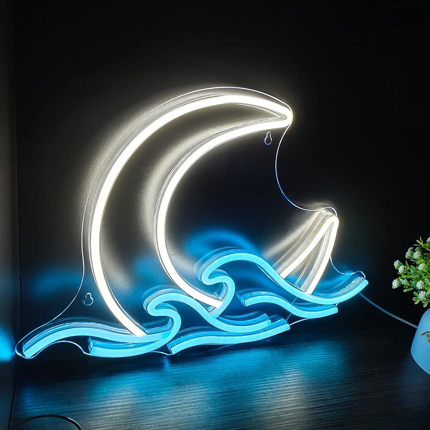 Moonrise Neon Sign – LED Wall Light with Ocean Waves for Bedroom, Living Room & Home Decor - Deen neon