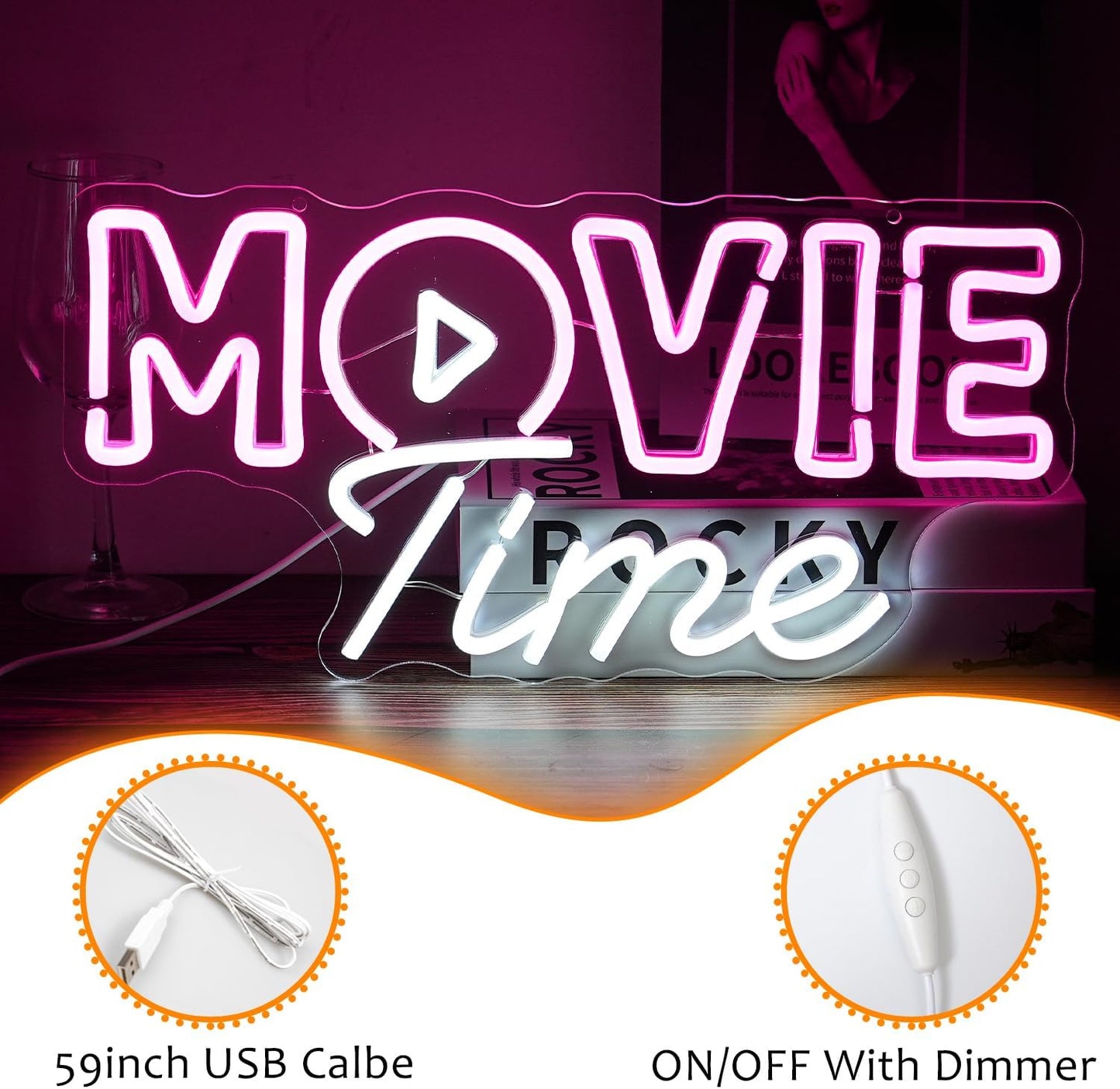 Movie Time Neon Sign – LED Wall Light for Home Theater & Entertainment Room Decor