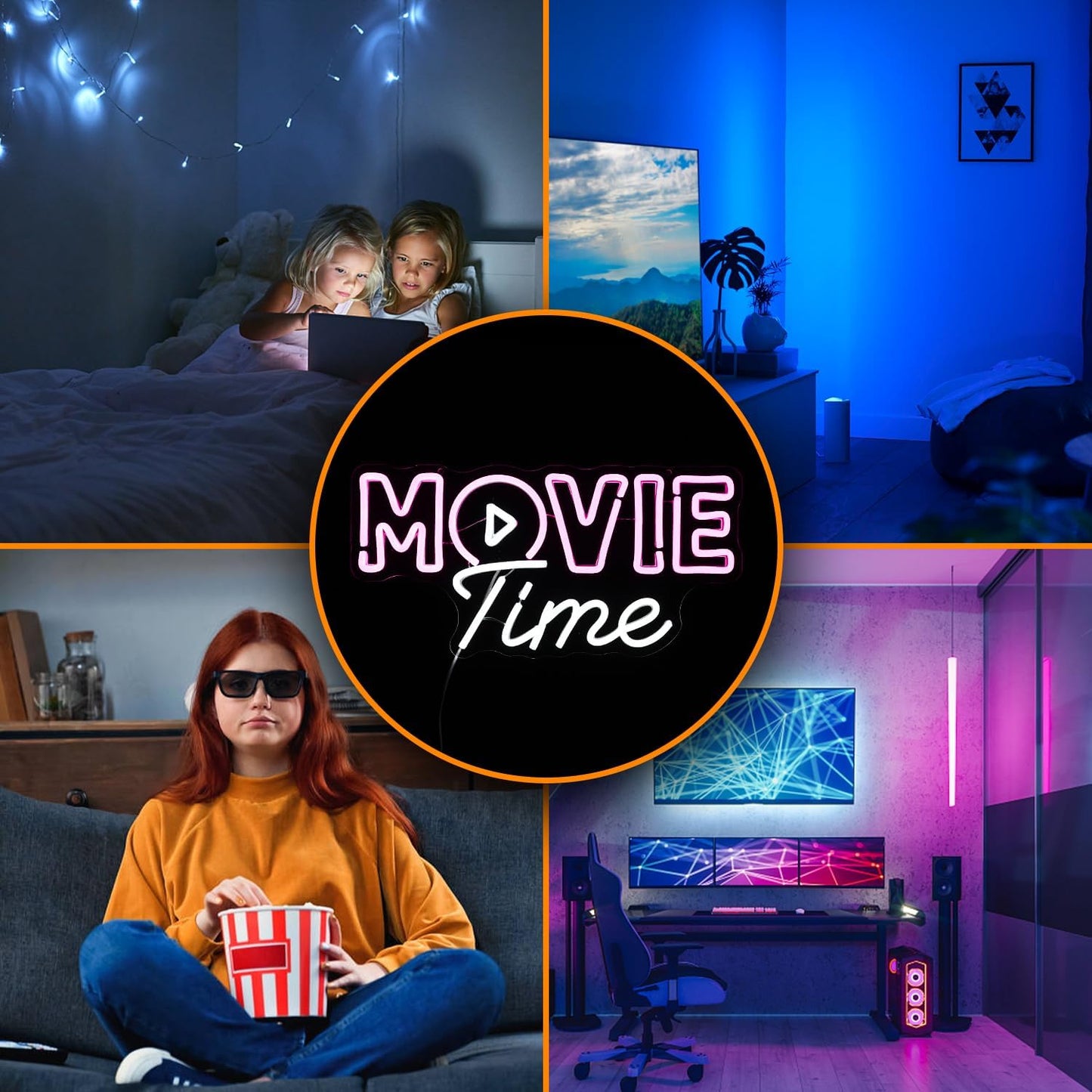 Movie Time Neon Sign – LED Wall Light for Home Theater & Entertainment Room Decor
