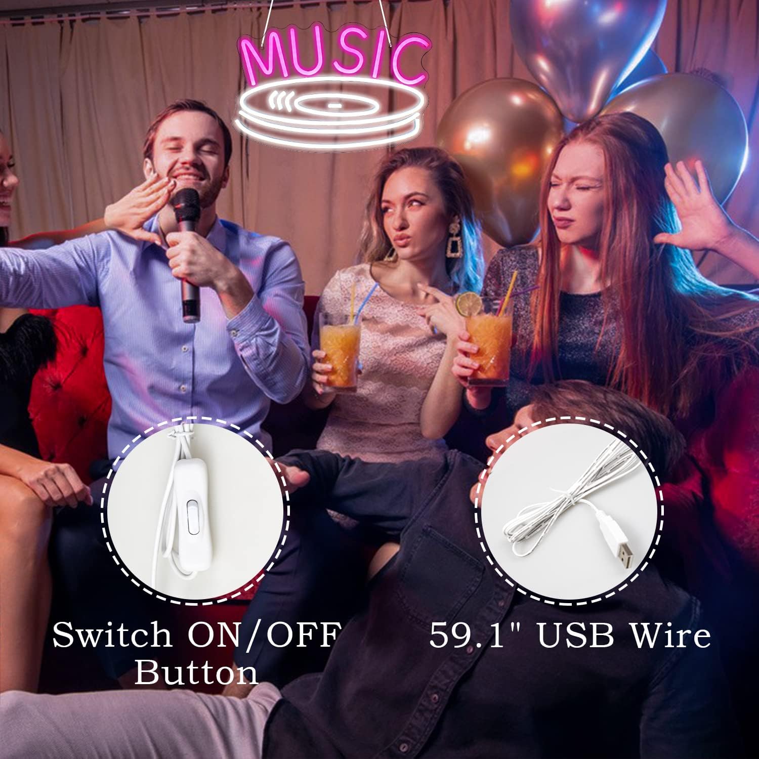 MUSIC Neon Sign - LED Vinyl Record Wall Light for Home, Bar & Studio Decor - Deen neon