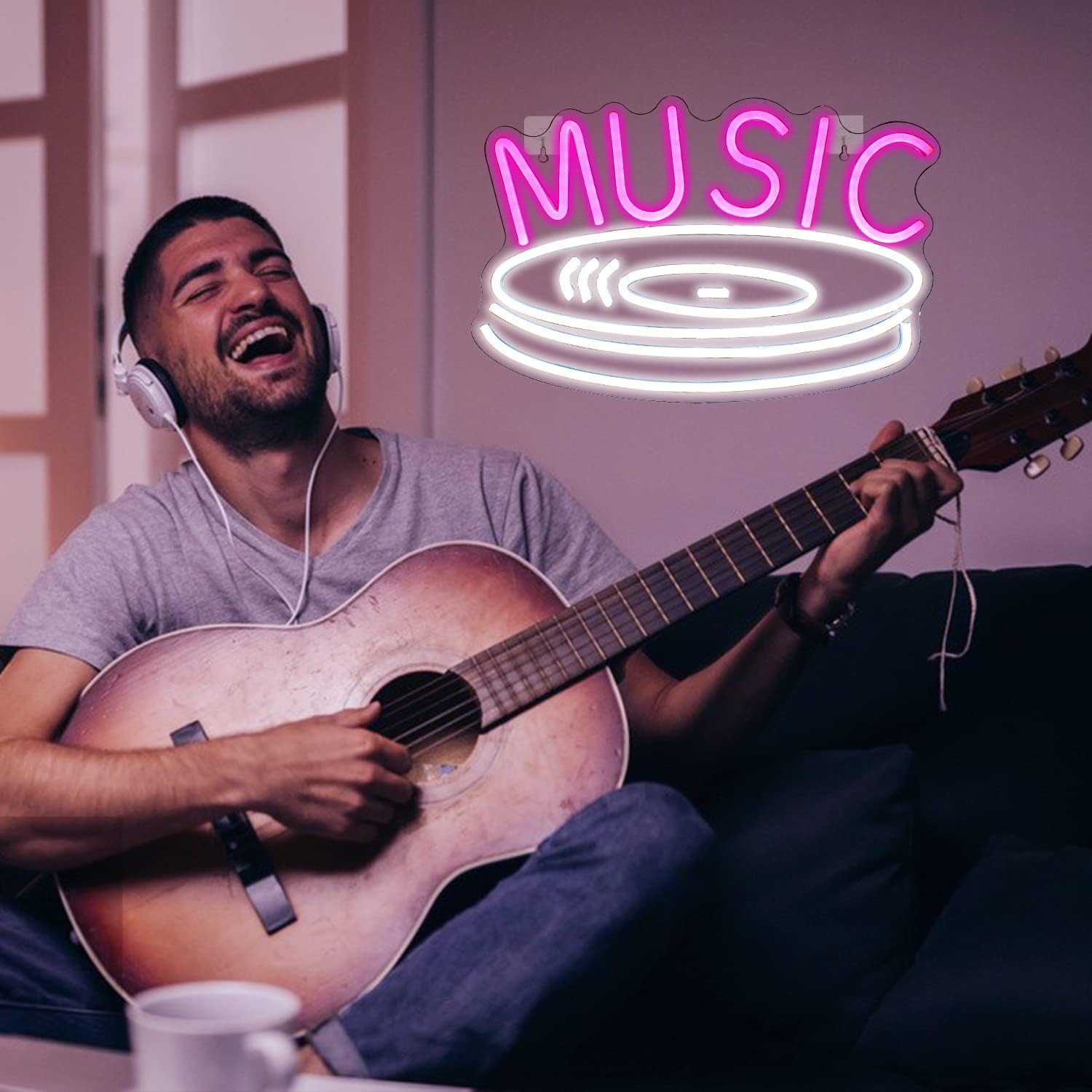 MUSIC Neon Sign - LED Vinyl Record Wall Light for Home, Bar & Studio Decor - Deen neon