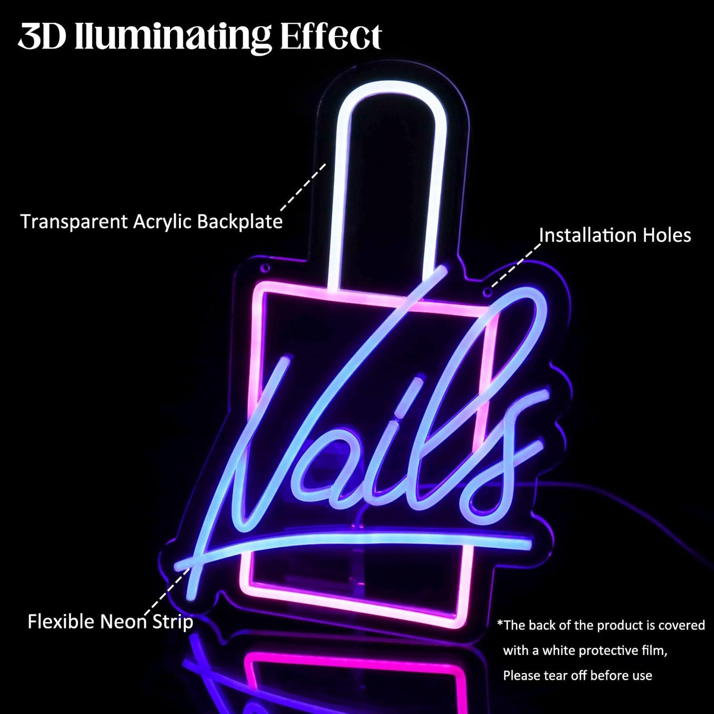 NAILS LED neon sign in nail polish bottle shape for salon wall decor