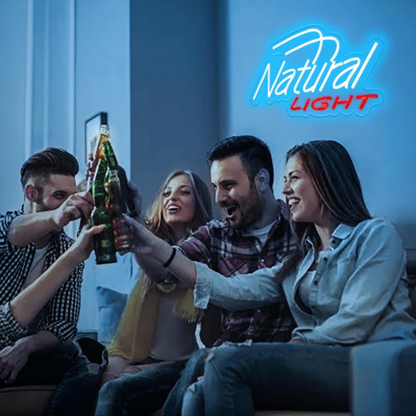 Neon sign displaying the words "Natural Light" in glowing LED lights, perfect for bar wall decor or home beer corner