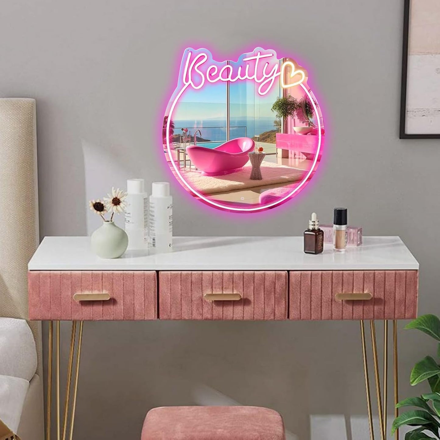 Neon Beauty Sign - 16" LED Mirror Light for Bathroom & Bedroom Decor - Deen neon
