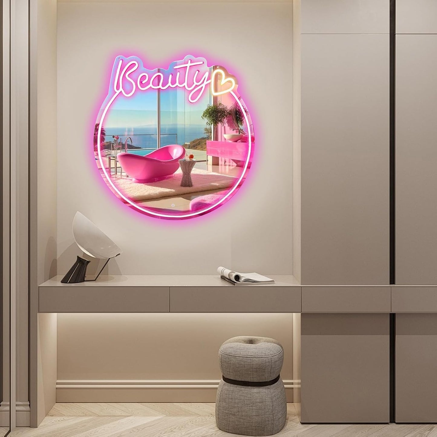 Neon Beauty Sign - 16" LED Mirror Light for Bathroom & Bedroom Decor - Deen neon