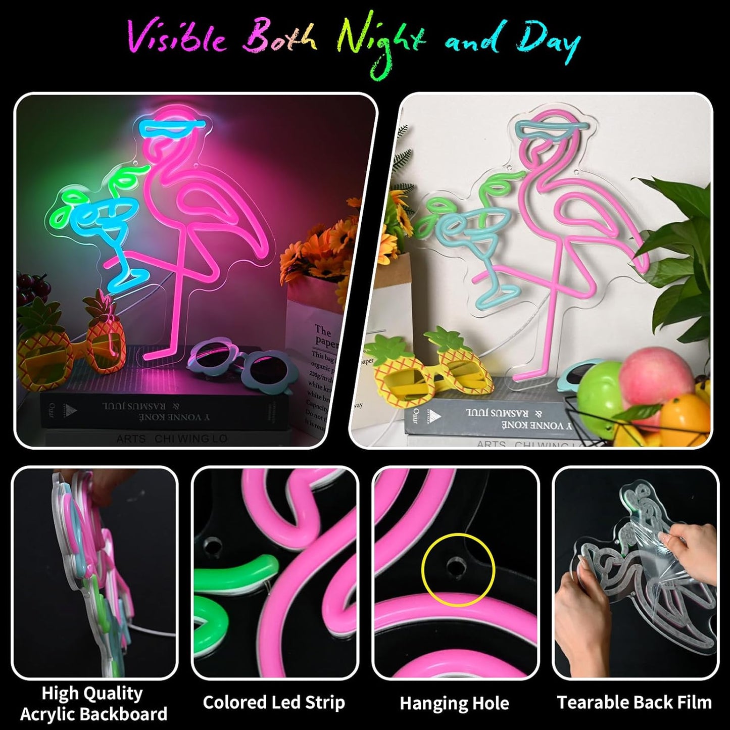 Neon Flamingo Sign - Pink & Blue LED Bar Decor Light for Home, Bar, Party - Deen neon