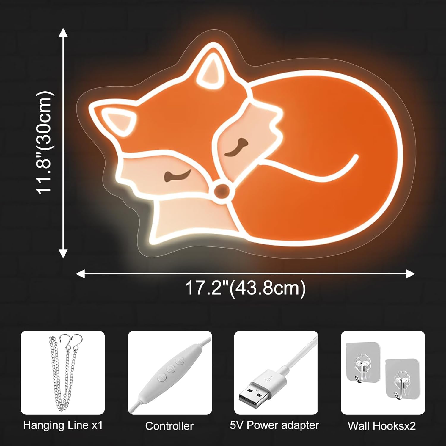 Glowing neon fox light wall decor – LED animal sign for home and kids room