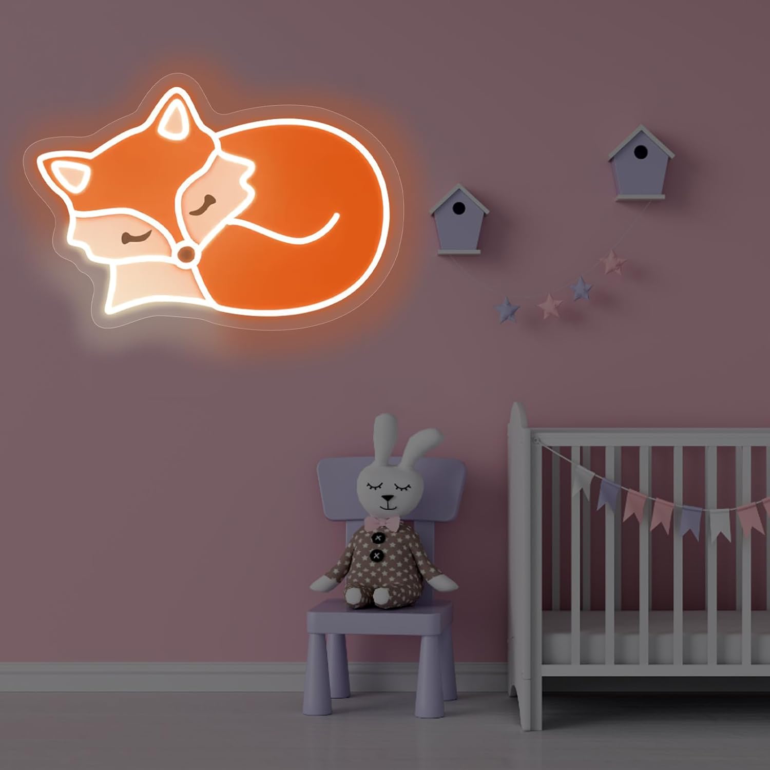 Glowing neon fox light wall decor – LED animal sign for home and kids room