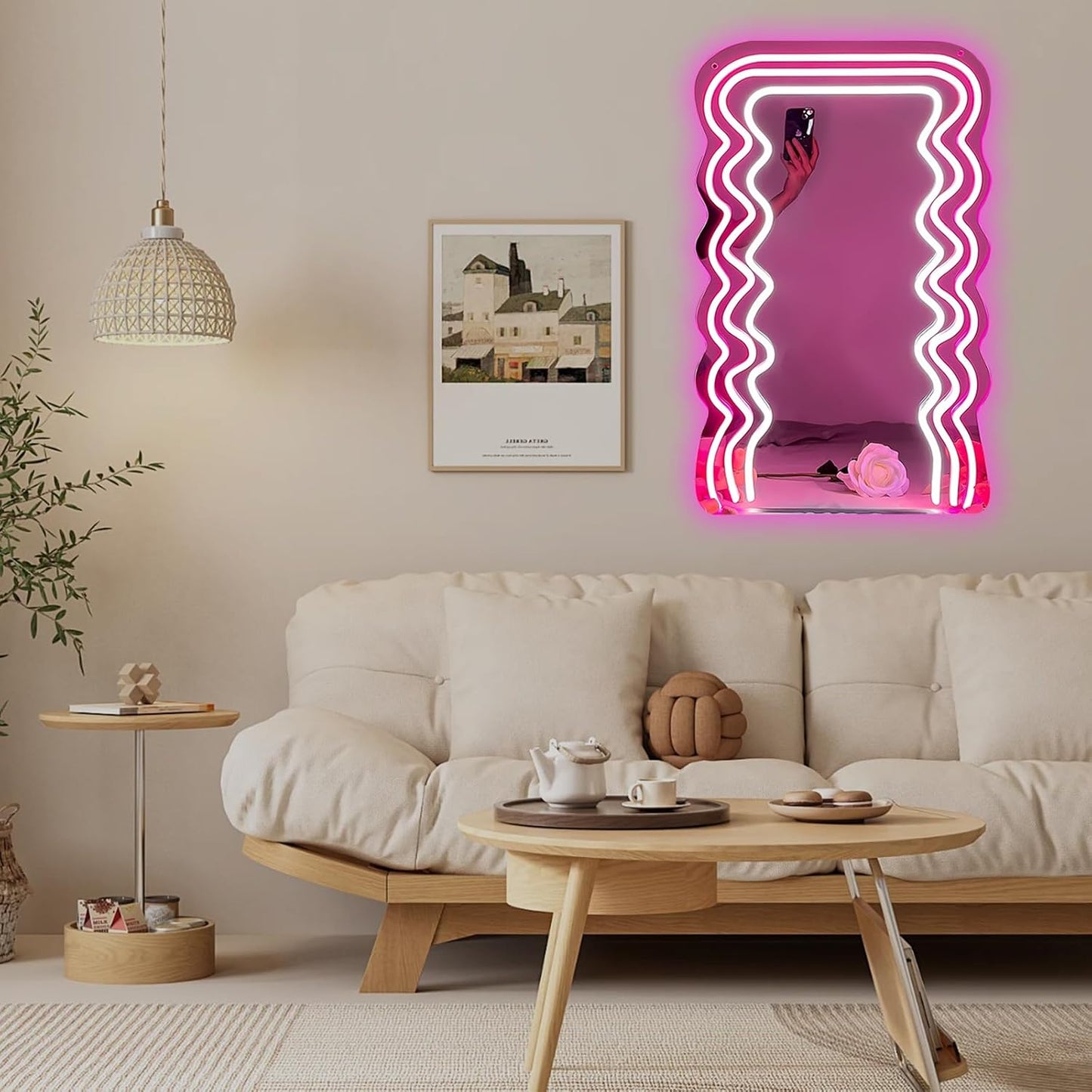 Wavy Neon LED Mirror Light - Unique Aesthetic Wall Decor for Bathroom & Bedroom - Deen neon