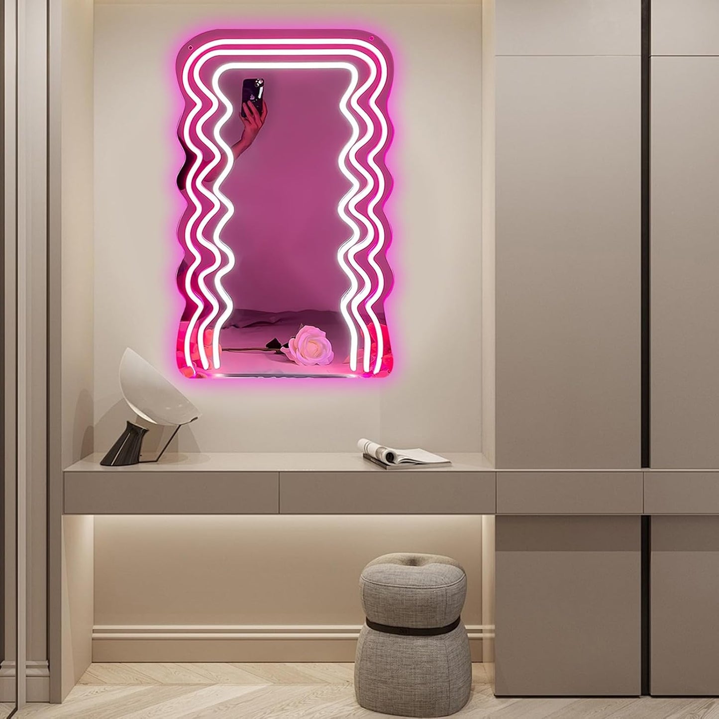 Wavy Neon LED Mirror Light - Unique Aesthetic Wall Decor for Bathroom & Bedroom - Deen neon