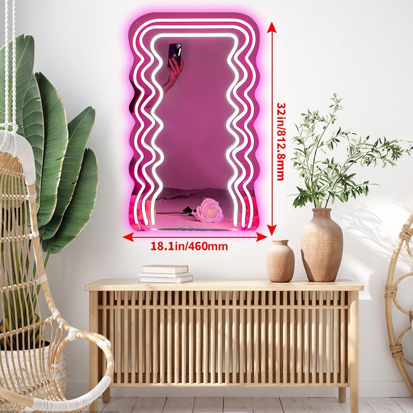 Wavy Neon LED Mirror Light - Unique Aesthetic Wall Decor for Bathroom & Bedroom - Deen neon
