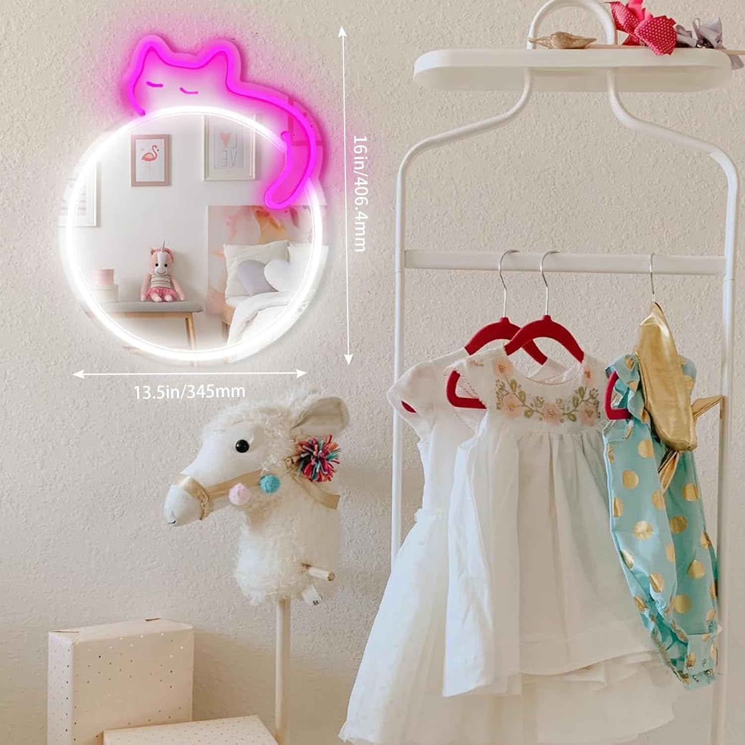 Purple Cat Neon LED Mirror Light - Cute Round Wall Decor for Bathroom & Bedroom - Deen neon