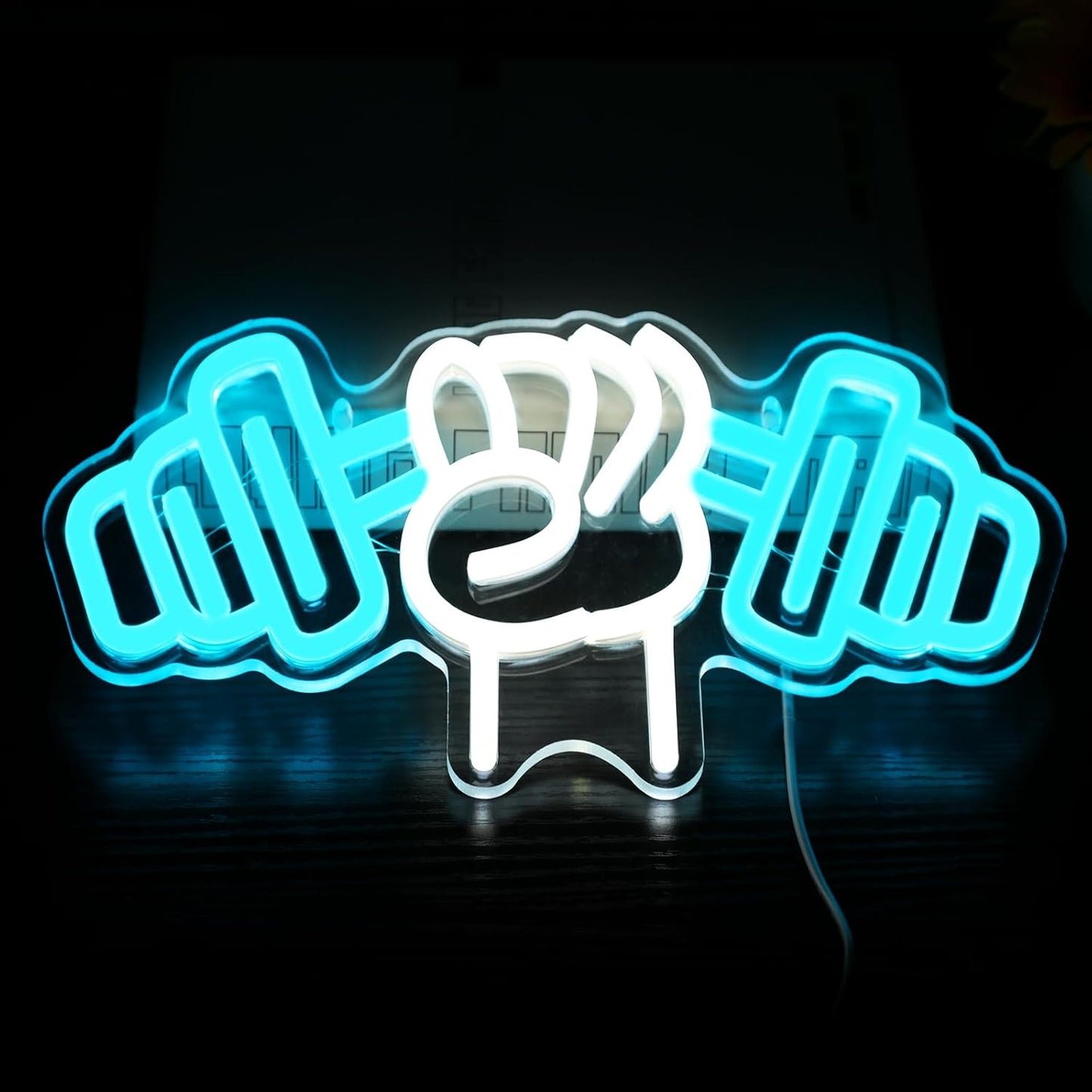 LED neon light sign of a hand holding a dumbbell – perfect for gym decor
