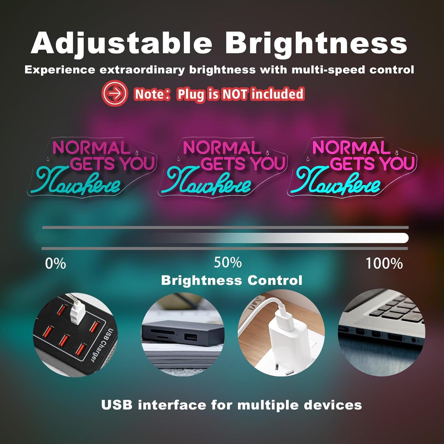 LED neon sign reading "Normal Gets You Nowhere" glowing on a clear backing, ideal for creative interior decor