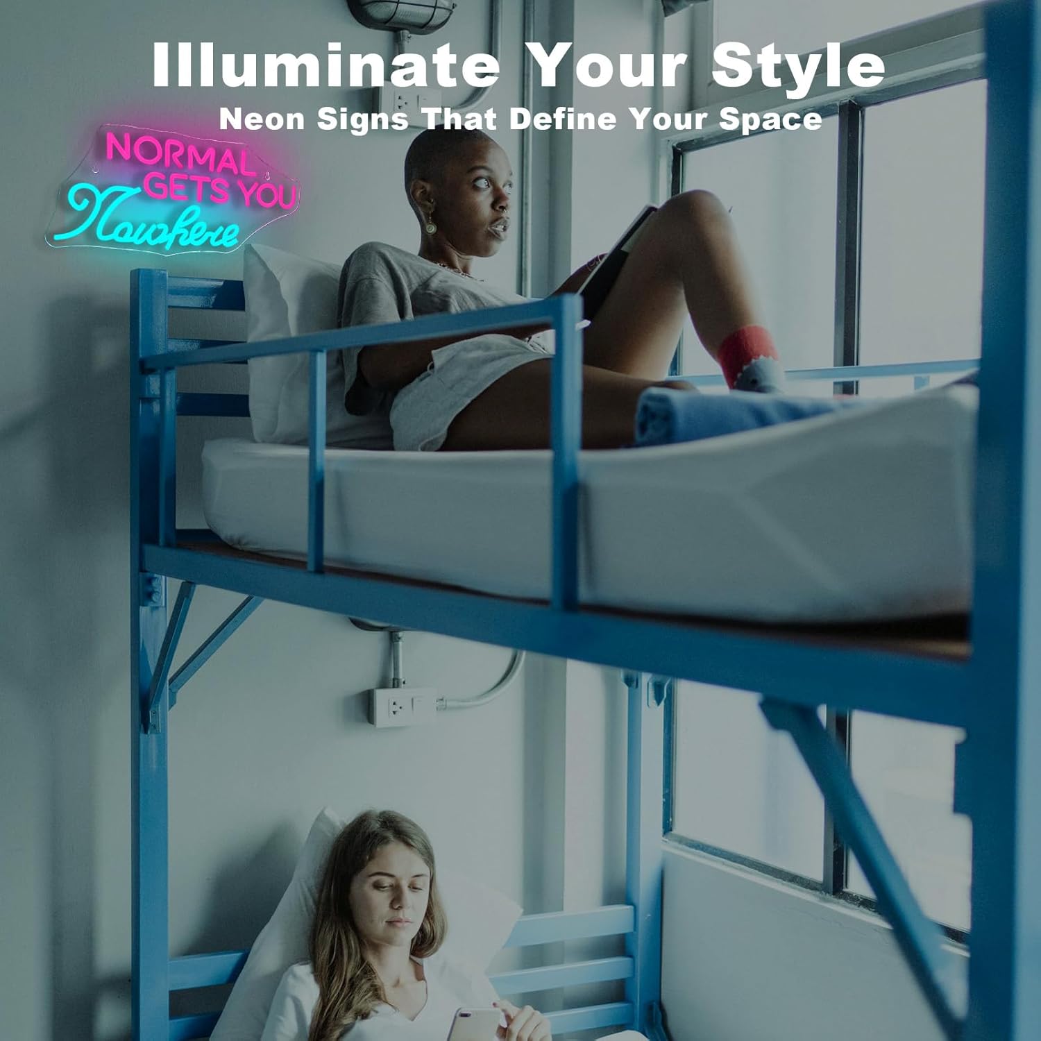 LED neon sign reading "Normal Gets You Nowhere" glowing on a clear backing, ideal for creative interior decor