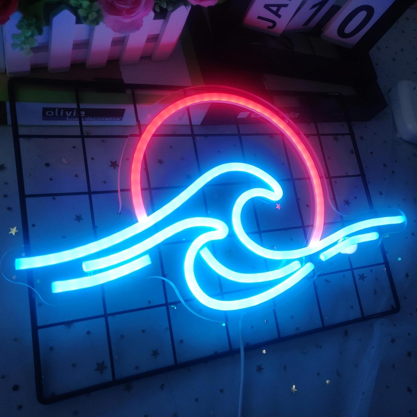 Ocean Wave & Sunrise Neon Sign - LED Wall Light for Surf Lovers, Beach Decor & Aesthetic Rooms - Deen neon